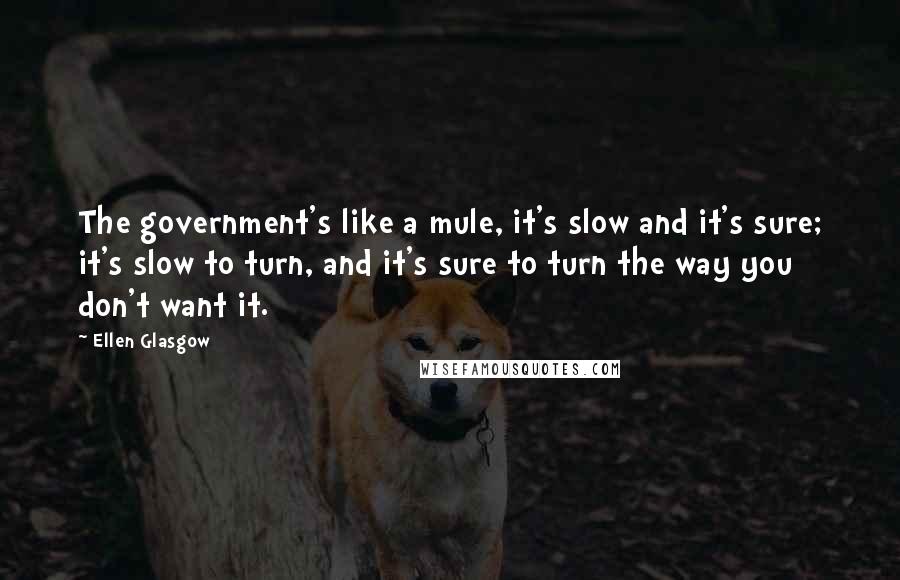 Ellen Glasgow Quotes: The government's like a mule, it's slow and it's sure; it's slow to turn, and it's sure to turn the way you don't want it.