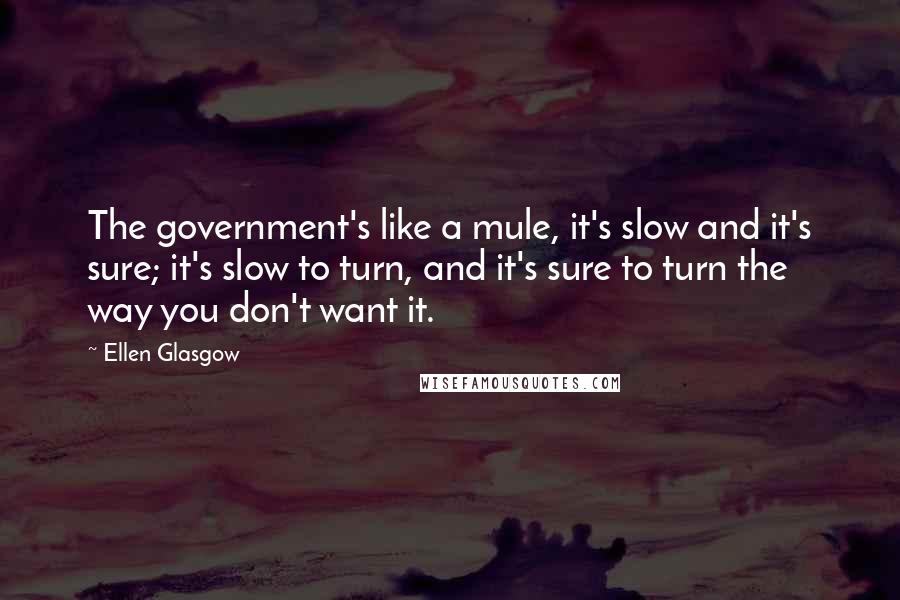 Ellen Glasgow Quotes: The government's like a mule, it's slow and it's sure; it's slow to turn, and it's sure to turn the way you don't want it.