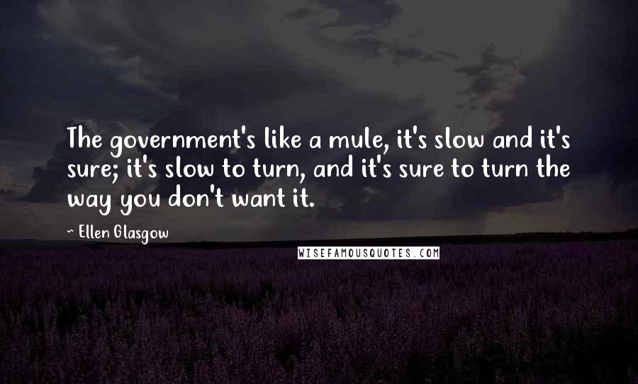 Ellen Glasgow Quotes: The government's like a mule, it's slow and it's sure; it's slow to turn, and it's sure to turn the way you don't want it.