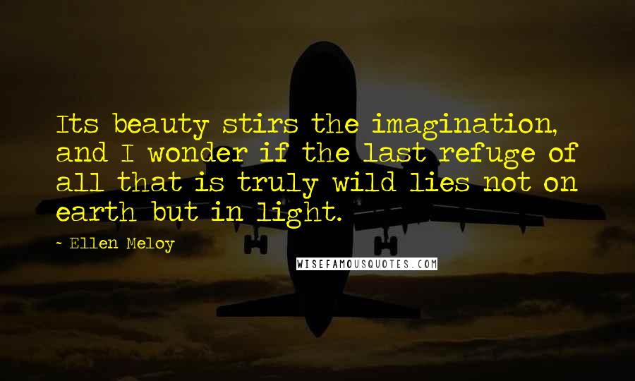 Ellen Meloy Quotes: Its beauty stirs the imagination, and I wonder if the last refuge of all that is truly wild lies not on earth but in light.