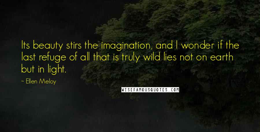 Ellen Meloy Quotes: Its beauty stirs the imagination, and I wonder if the last refuge of all that is truly wild lies not on earth but in light.