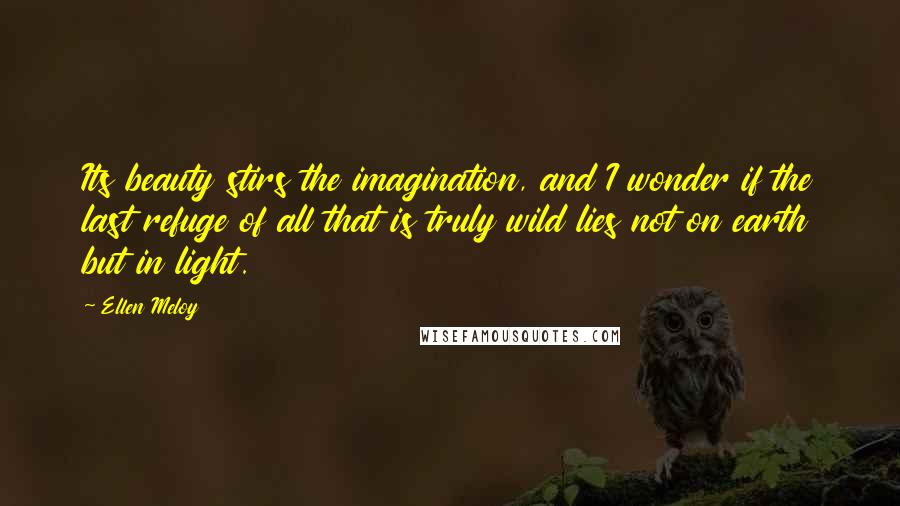 Ellen Meloy Quotes: Its beauty stirs the imagination, and I wonder if the last refuge of all that is truly wild lies not on earth but in light.