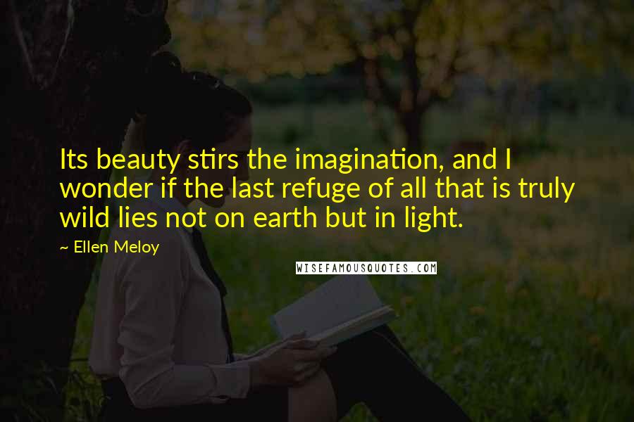 Ellen Meloy Quotes: Its beauty stirs the imagination, and I wonder if the last refuge of all that is truly wild lies not on earth but in light.