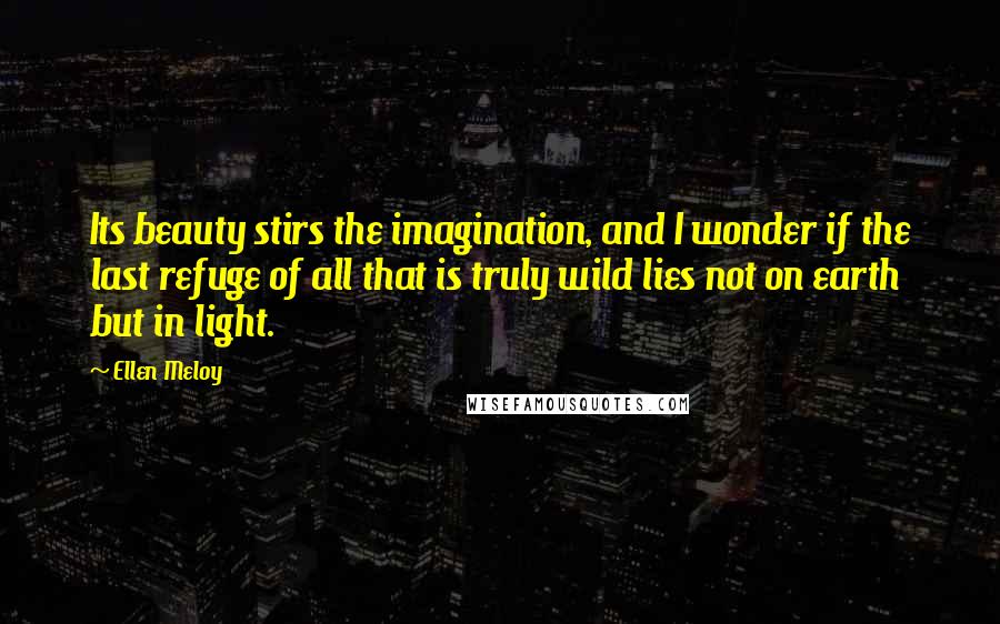 Ellen Meloy Quotes: Its beauty stirs the imagination, and I wonder if the last refuge of all that is truly wild lies not on earth but in light.