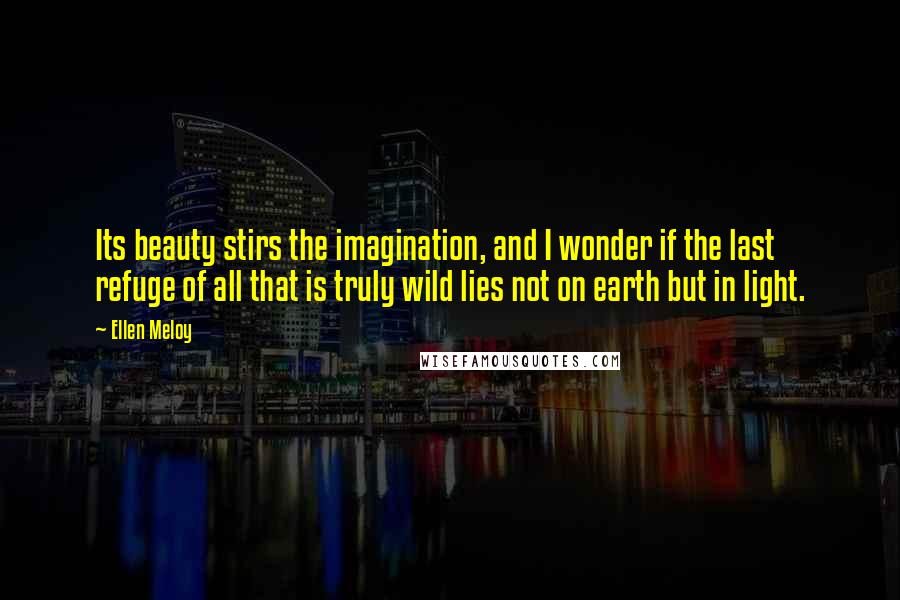 Ellen Meloy Quotes: Its beauty stirs the imagination, and I wonder if the last refuge of all that is truly wild lies not on earth but in light.