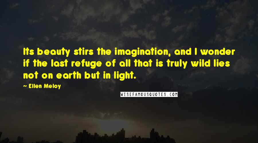 Ellen Meloy Quotes: Its beauty stirs the imagination, and I wonder if the last refuge of all that is truly wild lies not on earth but in light.