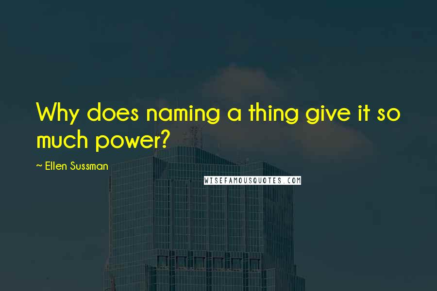 Ellen Sussman Quotes: Why does naming a thing give it so much power?