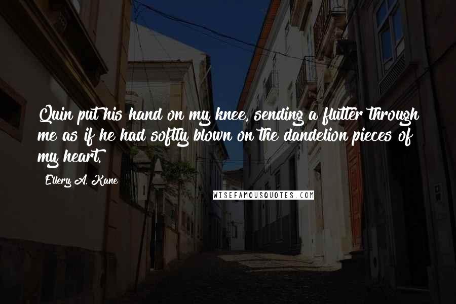 Ellery A. Kane Quotes: Quin put his hand on my knee, sending a flutter through me as if he had softly blown on the dandelion pieces of my heart.