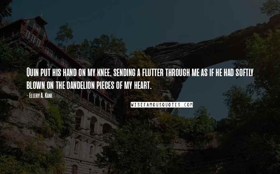 Ellery A. Kane Quotes: Quin put his hand on my knee, sending a flutter through me as if he had softly blown on the dandelion pieces of my heart.