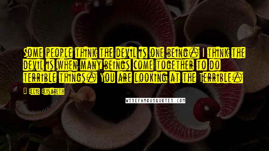 Ellie Elisabeth Quotes: Some people think the devil is one being. I think the devil is when many beings come together to do terrible things. You are looking at the Terrible.