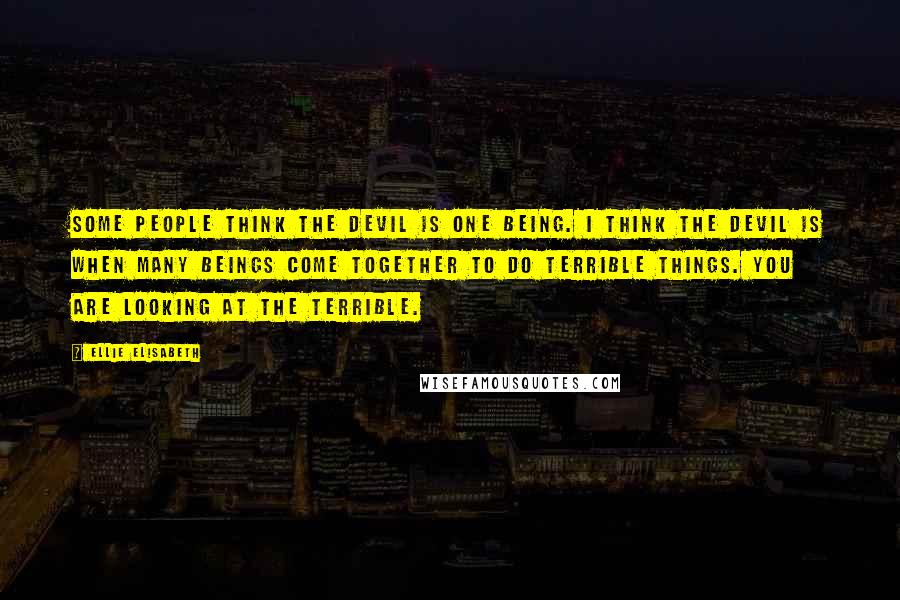 Ellie Elisabeth Quotes: Some people think the devil is one being. I think the devil is when many beings come together to do terrible things. You are looking at the Terrible.