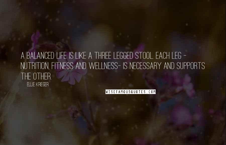 Ellie Krieger Quotes: A balanced life is like a three legged stool. Each leg - nutrition, fitness and wellness- is necessary and supports the other.