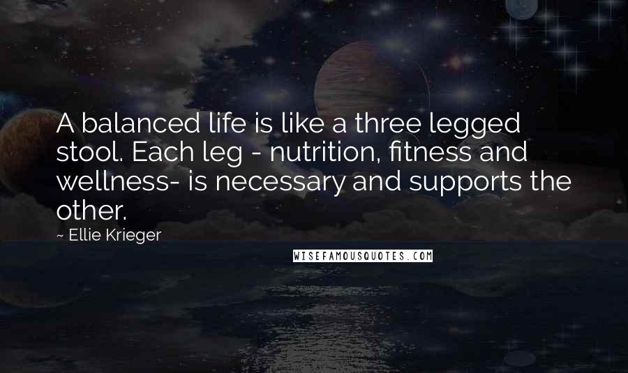 Ellie Krieger Quotes: A balanced life is like a three legged stool. Each leg - nutrition, fitness and wellness- is necessary and supports the other.