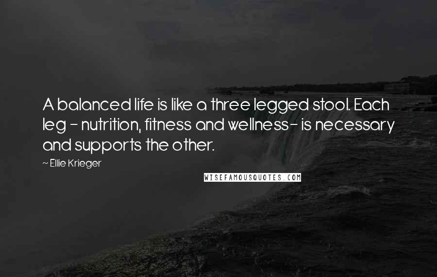 Ellie Krieger Quotes: A balanced life is like a three legged stool. Each leg - nutrition, fitness and wellness- is necessary and supports the other.