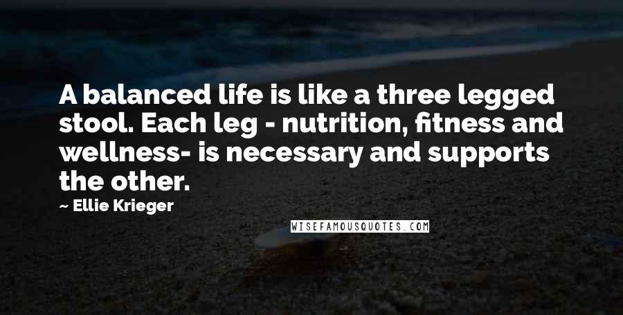 Ellie Krieger Quotes: A balanced life is like a three legged stool. Each leg - nutrition, fitness and wellness- is necessary and supports the other.