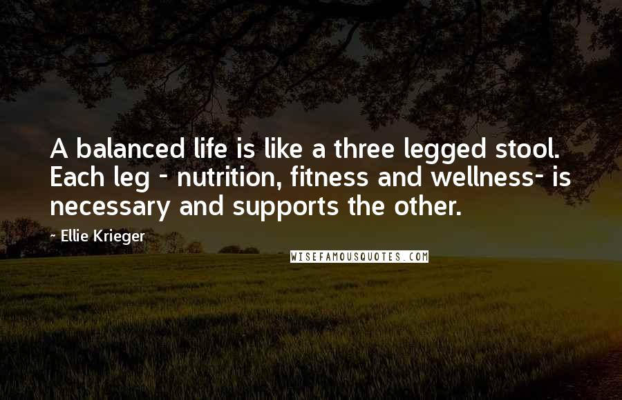 Ellie Krieger Quotes: A balanced life is like a three legged stool. Each leg - nutrition, fitness and wellness- is necessary and supports the other.