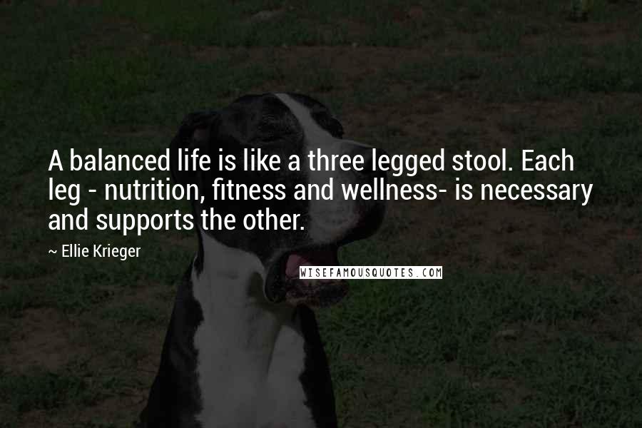 Ellie Krieger Quotes: A balanced life is like a three legged stool. Each leg - nutrition, fitness and wellness- is necessary and supports the other.