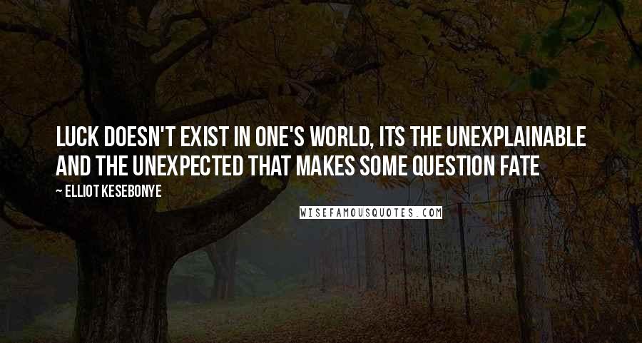 Elliot Kesebonye Quotes: Luck Doesn't Exist in one's world, its the unexplainable and the unexpected that makes some question fate