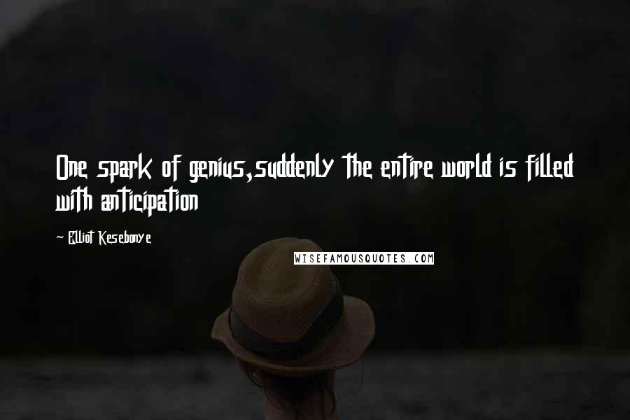 Elliot Kesebonye Quotes: One spark of genius,suddenly the entire world is filled with anticipation