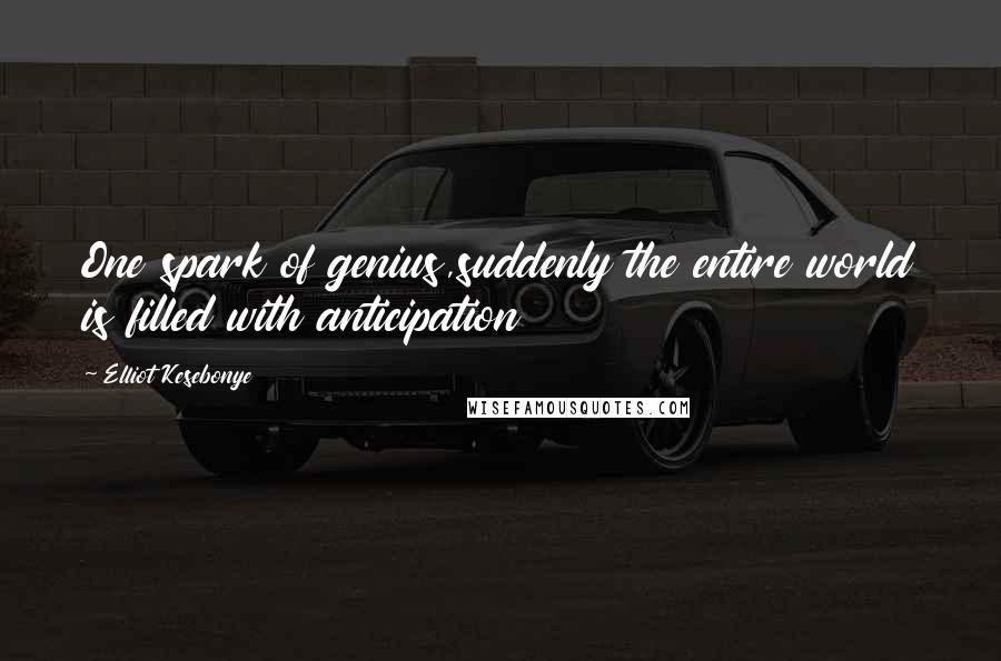 Elliot Kesebonye Quotes: One spark of genius,suddenly the entire world is filled with anticipation