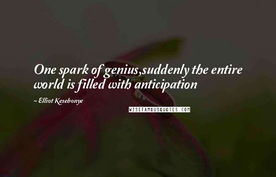 Elliot Kesebonye Quotes: One spark of genius,suddenly the entire world is filled with anticipation