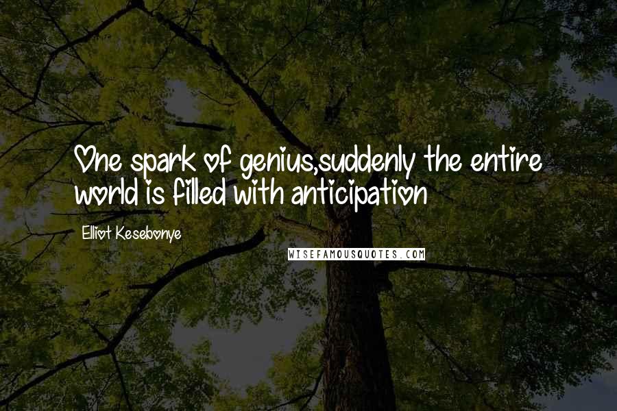 Elliot Kesebonye Quotes: One spark of genius,suddenly the entire world is filled with anticipation