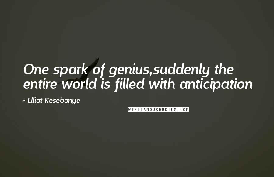 Elliot Kesebonye Quotes: One spark of genius,suddenly the entire world is filled with anticipation
