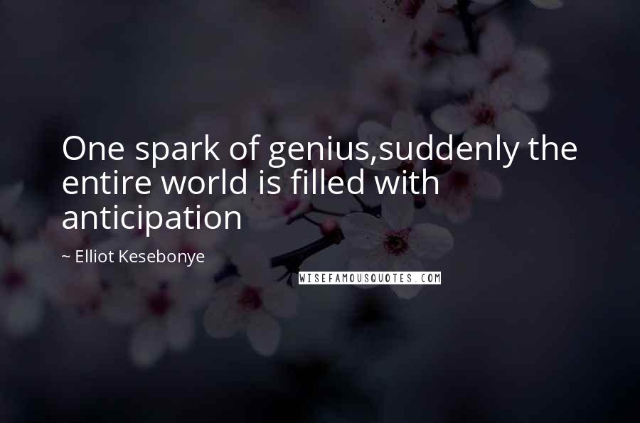 Elliot Kesebonye Quotes: One spark of genius,suddenly the entire world is filled with anticipation