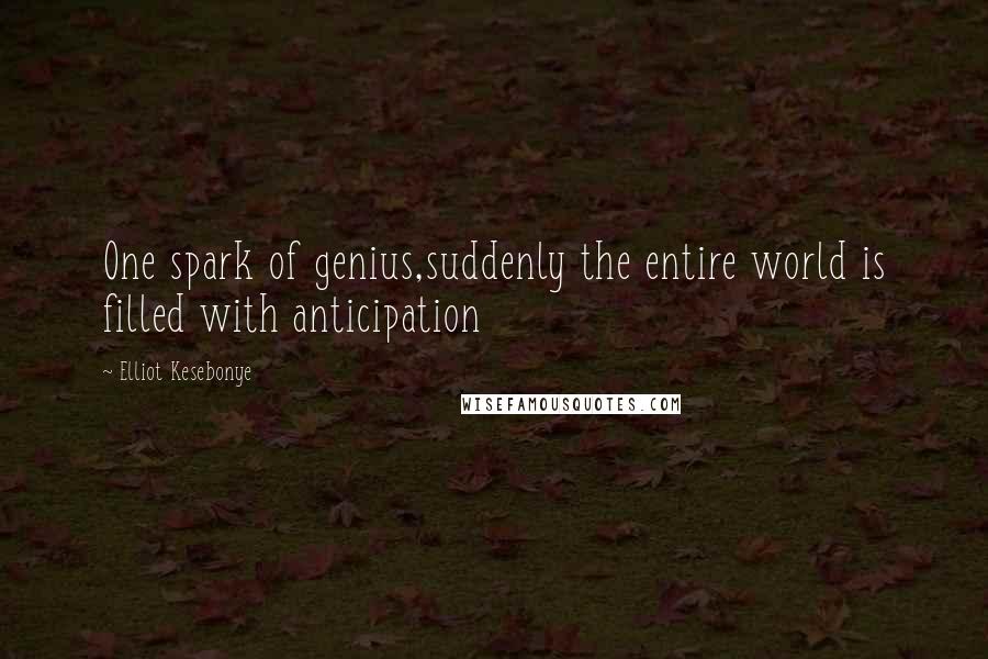 Elliot Kesebonye Quotes: One spark of genius,suddenly the entire world is filled with anticipation