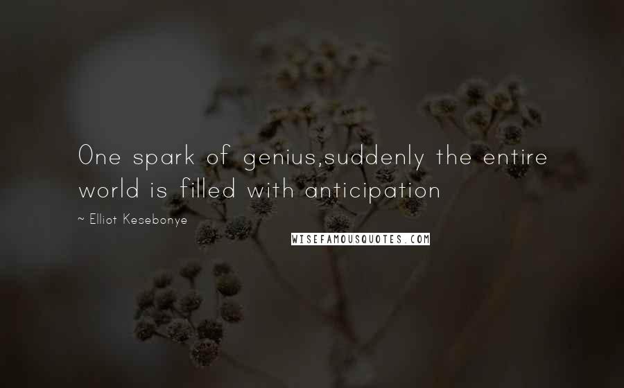 Elliot Kesebonye Quotes: One spark of genius,suddenly the entire world is filled with anticipation