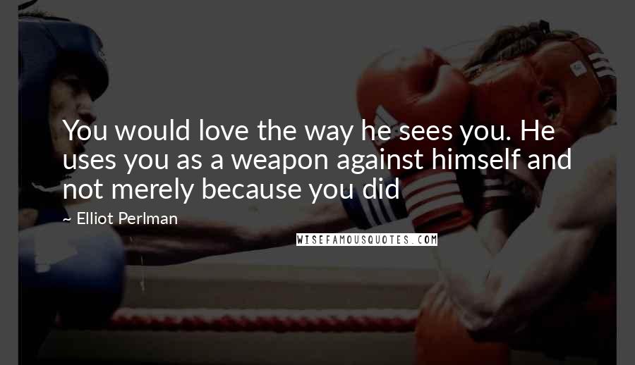 Elliot Perlman Quotes: You would love the way he sees you. He uses you as a weapon against himself and not merely because you did