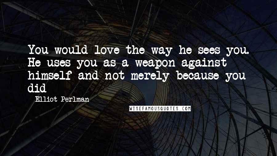 Elliot Perlman Quotes: You would love the way he sees you. He uses you as a weapon against himself and not merely because you did