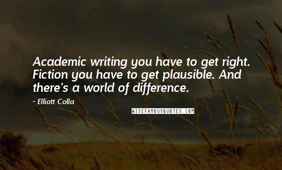 Elliott Colla Quotes: Academic writing you have to get right. Fiction you have to get plausible. And there's a world of difference.