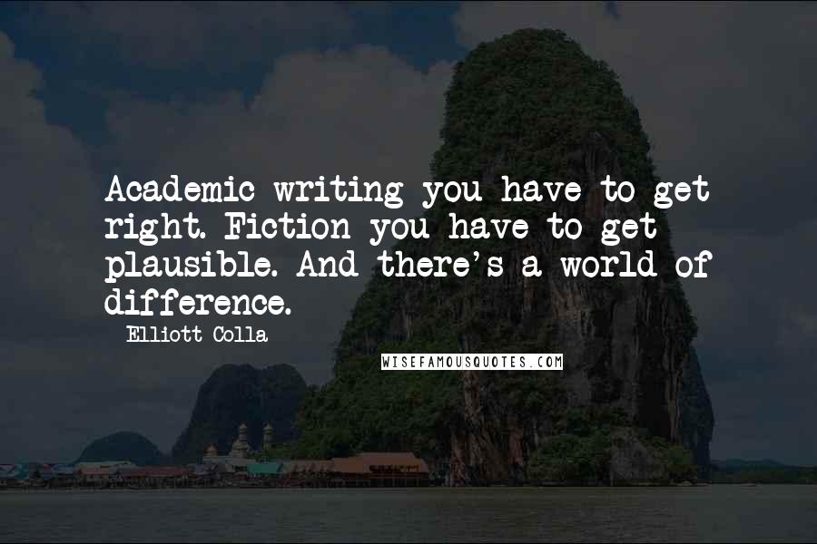 Elliott Colla Quotes: Academic writing you have to get right. Fiction you have to get plausible. And there's a world of difference.