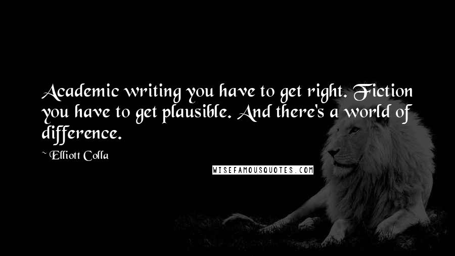 Elliott Colla Quotes: Academic writing you have to get right. Fiction you have to get plausible. And there's a world of difference.