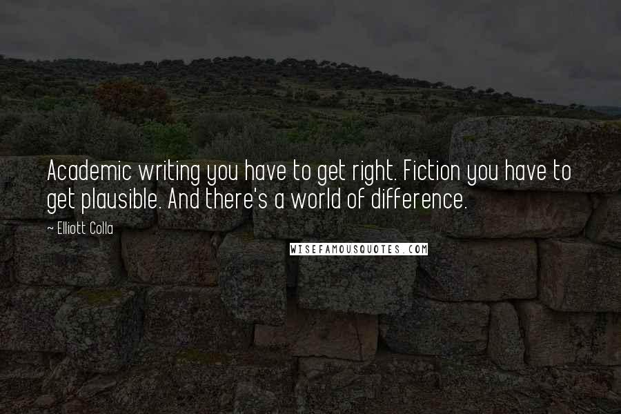 Elliott Colla Quotes: Academic writing you have to get right. Fiction you have to get plausible. And there's a world of difference.