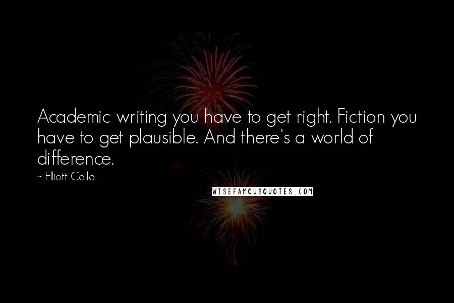Elliott Colla Quotes: Academic writing you have to get right. Fiction you have to get plausible. And there's a world of difference.