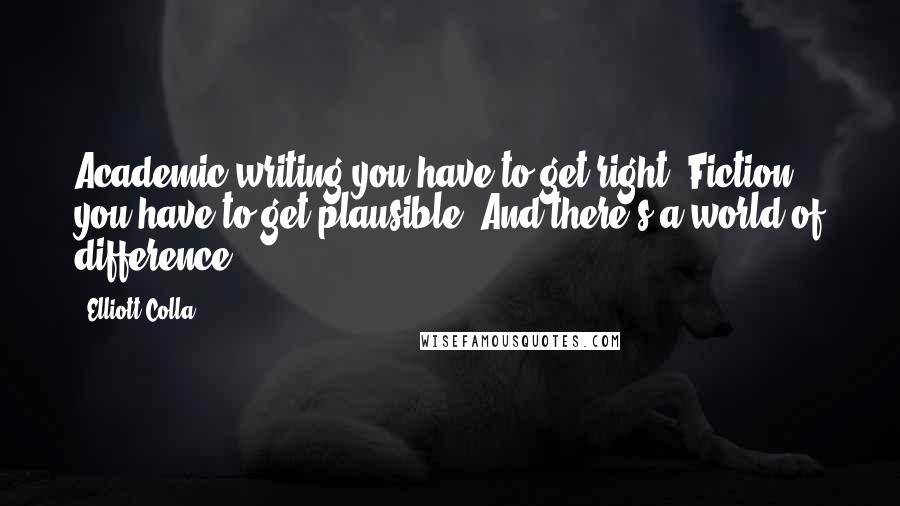 Elliott Colla Quotes: Academic writing you have to get right. Fiction you have to get plausible. And there's a world of difference.