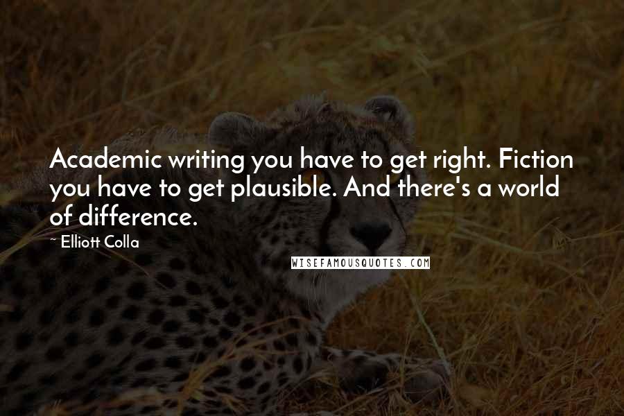 Elliott Colla Quotes: Academic writing you have to get right. Fiction you have to get plausible. And there's a world of difference.