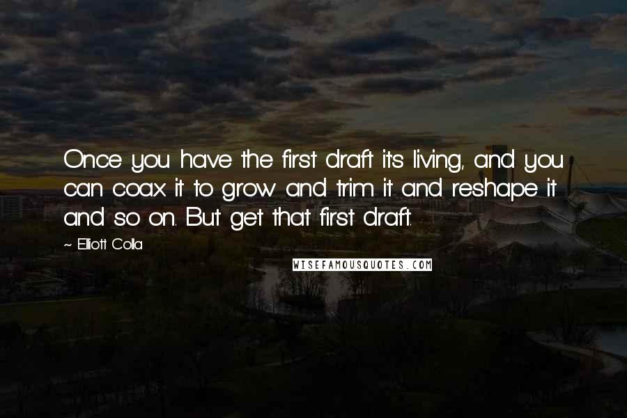 Elliott Colla Quotes: Once you have the first draft it's living, and you can coax it to grow and trim it and reshape it and so on. But get that first draft.