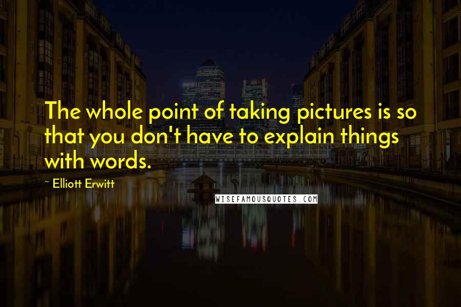 Elliott Erwitt Quotes: The whole point of taking pictures is so that you don't have to explain things with words.