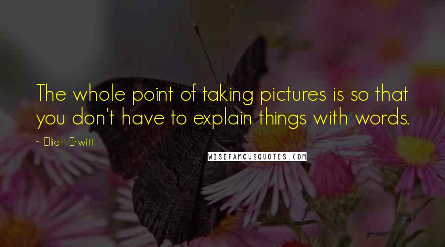 Elliott Erwitt Quotes: The whole point of taking pictures is so that you don't have to explain things with words.