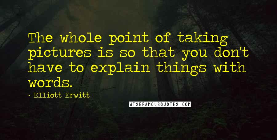 Elliott Erwitt Quotes: The whole point of taking pictures is so that you don't have to explain things with words.