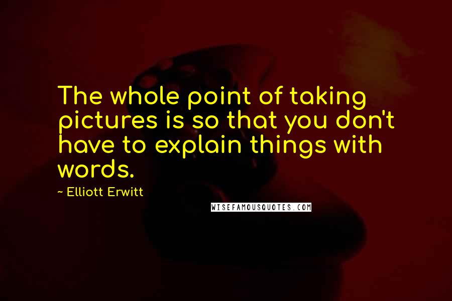 Elliott Erwitt Quotes: The whole point of taking pictures is so that you don't have to explain things with words.