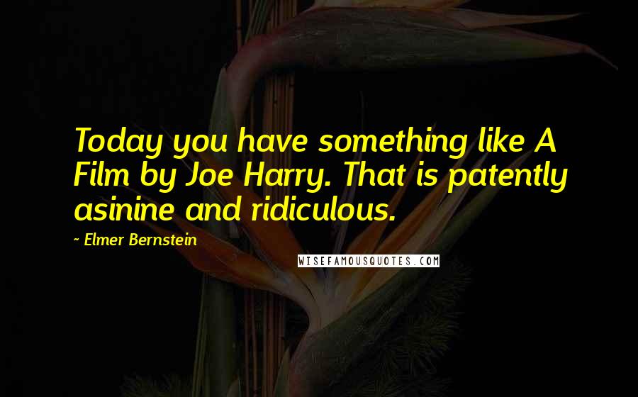 Elmer Bernstein Quotes: Today you have something like A Film by Joe Harry. That is patently asinine and ridiculous.