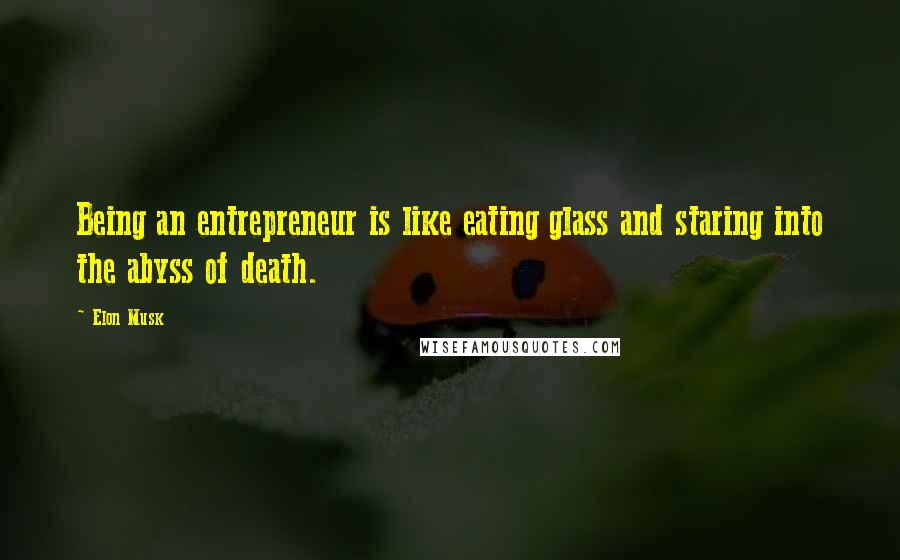 Elon Musk Quotes: Being an entrepreneur is like eating glass and staring into the abyss of death.