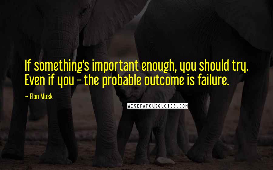 Elon Musk Quotes: If something's important enough, you should try. Even if you - the probable outcome is failure.