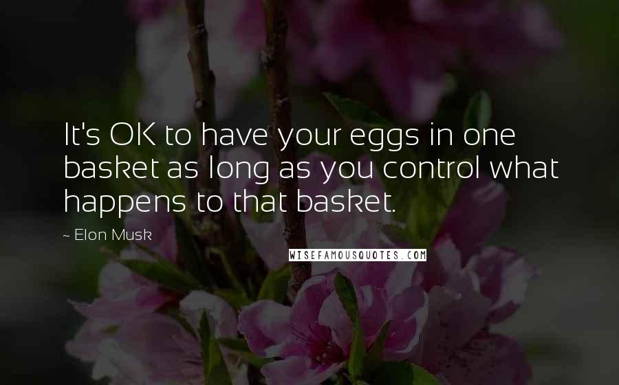 Elon Musk Quotes: It's OK to have your eggs in one basket as long as you control what happens to that basket.