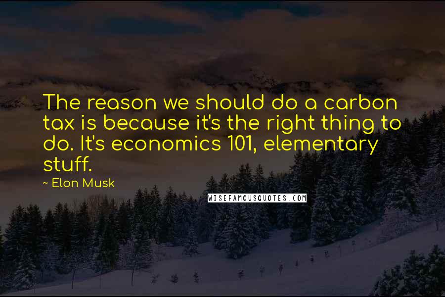 Elon Musk Quotes: The reason we should do a carbon tax is because it's the right thing to do. It's economics 101, elementary stuff.