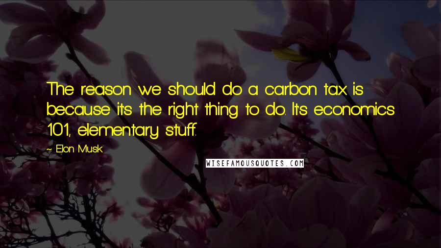 Elon Musk Quotes: The reason we should do a carbon tax is because it's the right thing to do. It's economics 101, elementary stuff.